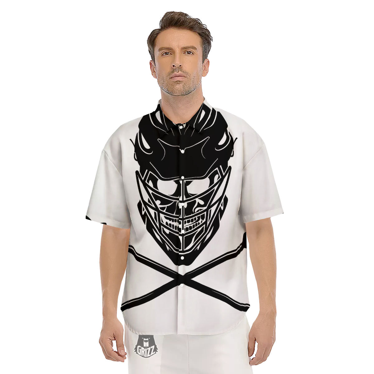 Skull Lacrosse Print Men's Short Sleeve Shirts-grizzshop