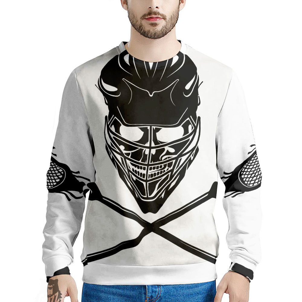 Skull Lacrosse Print Men's Sweatshirt-grizzshop