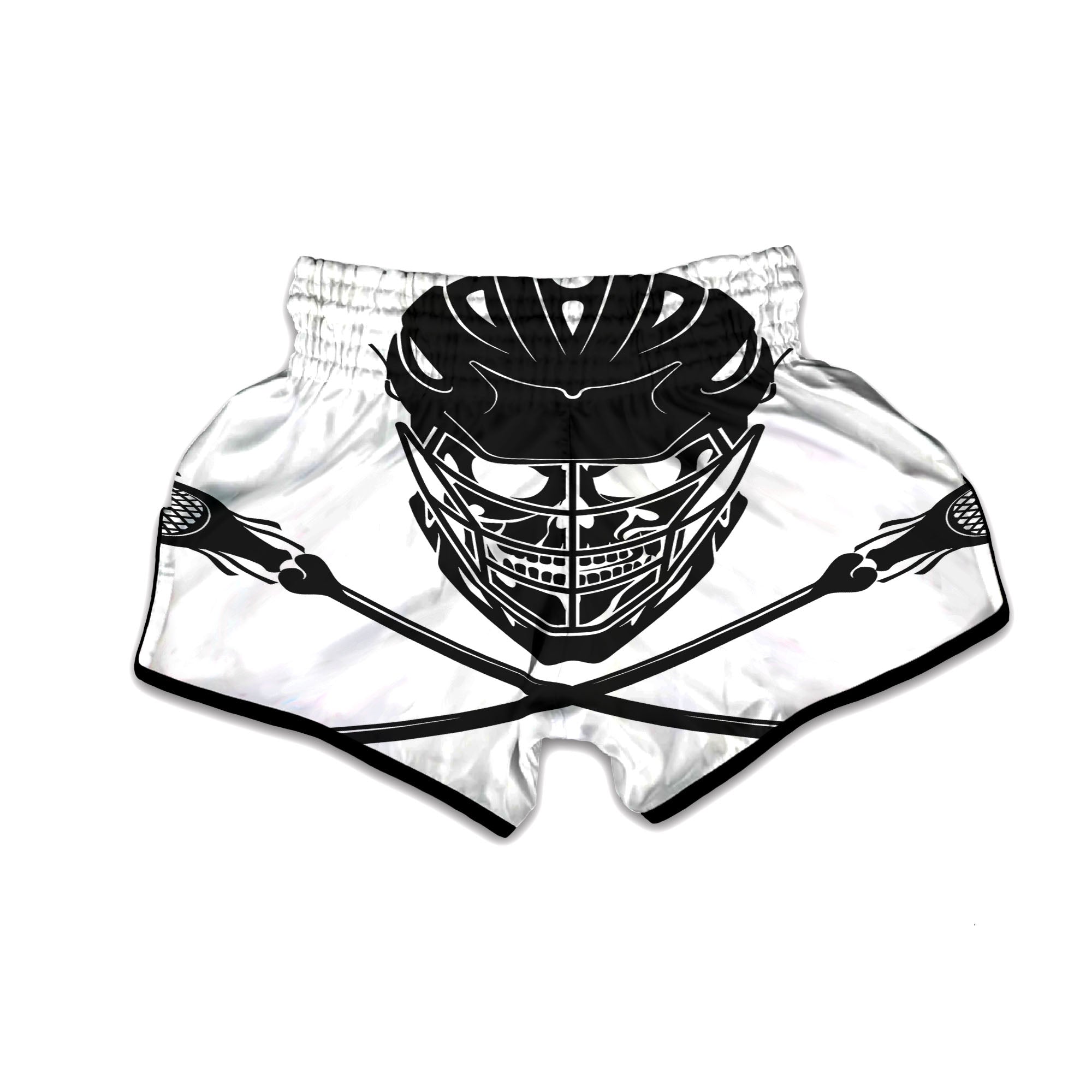Skull Lacrosse Print Muay Thai Boxing Shorts-grizzshop