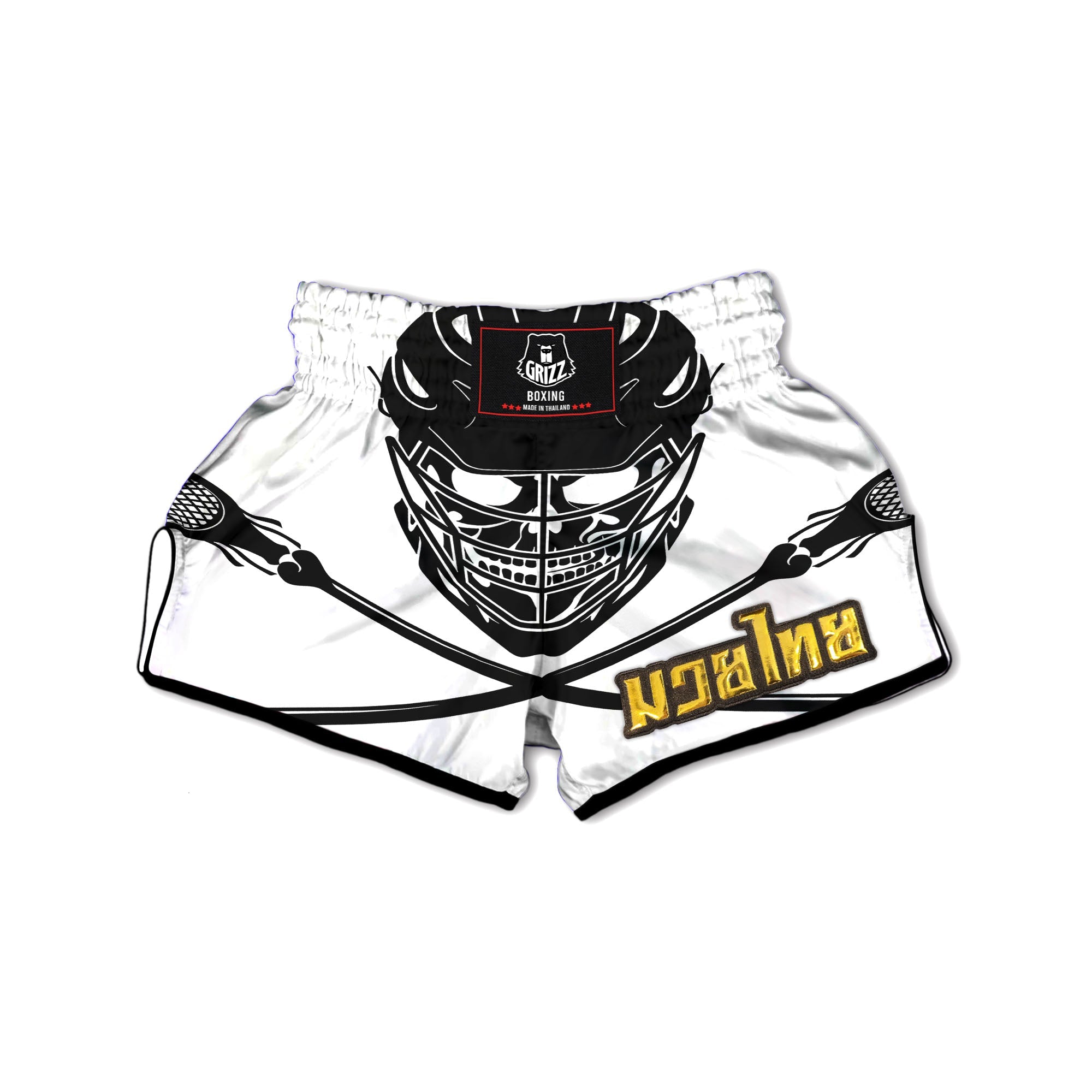 Skull Lacrosse Print Muay Thai Boxing Shorts-grizzshop