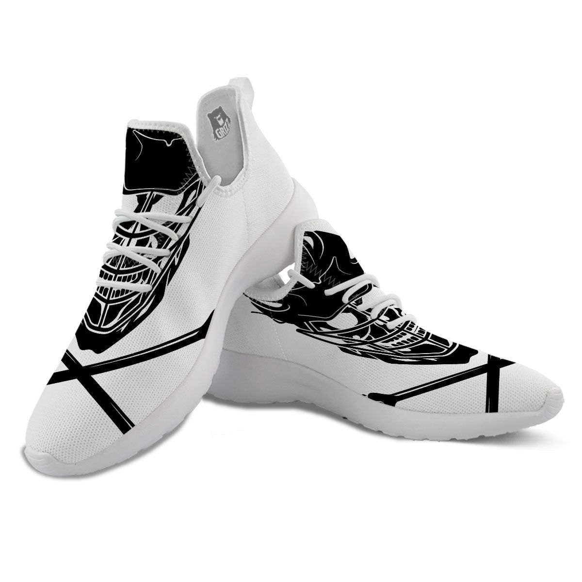 Skull Lacrosse Print White Athletic Shoes-grizzshop