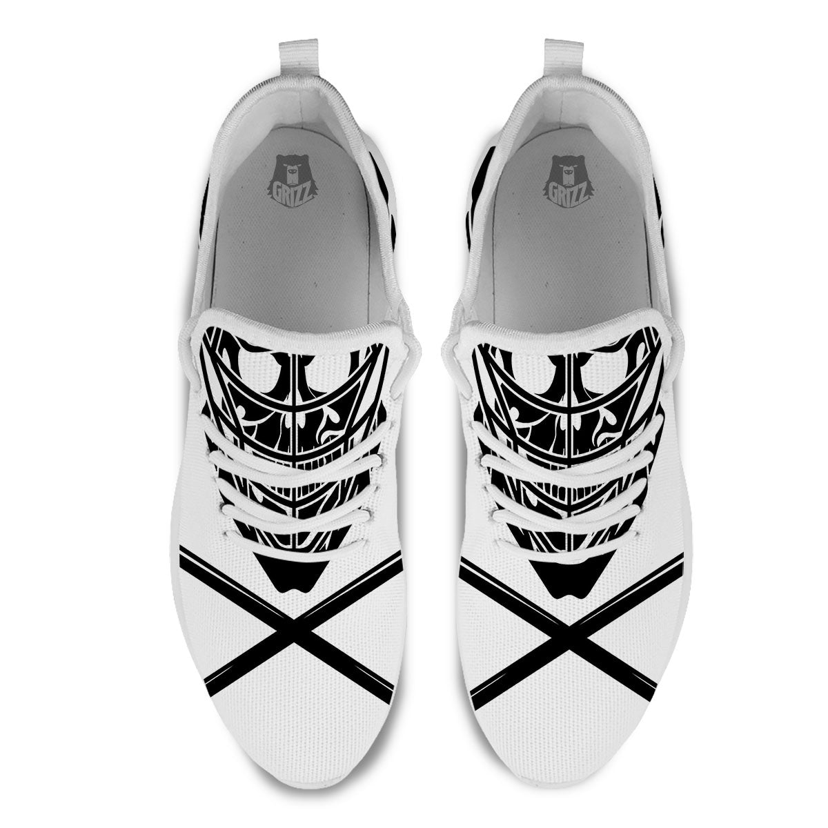 Skull Lacrosse Print White Athletic Shoes-grizzshop