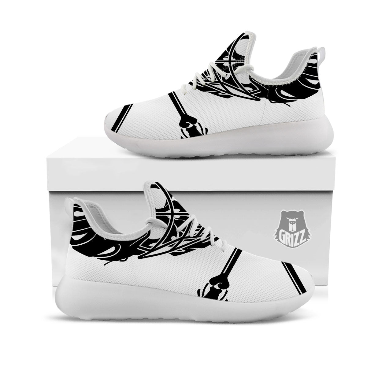 Skull Lacrosse Print White Athletic Shoes-grizzshop