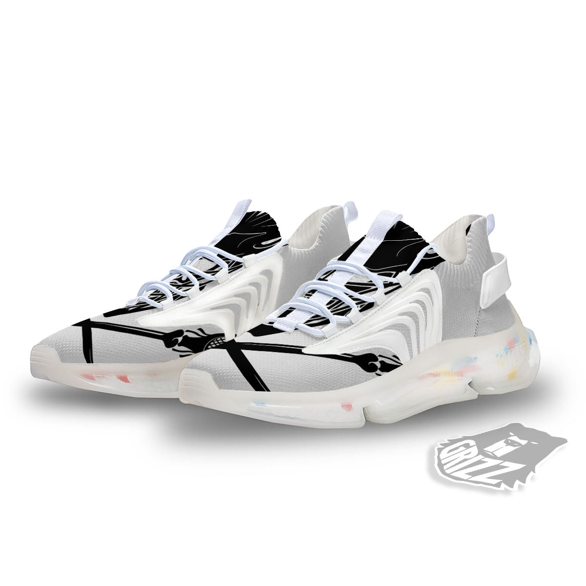 Skull Lacrosse Print White Gym Shoes-grizzshop