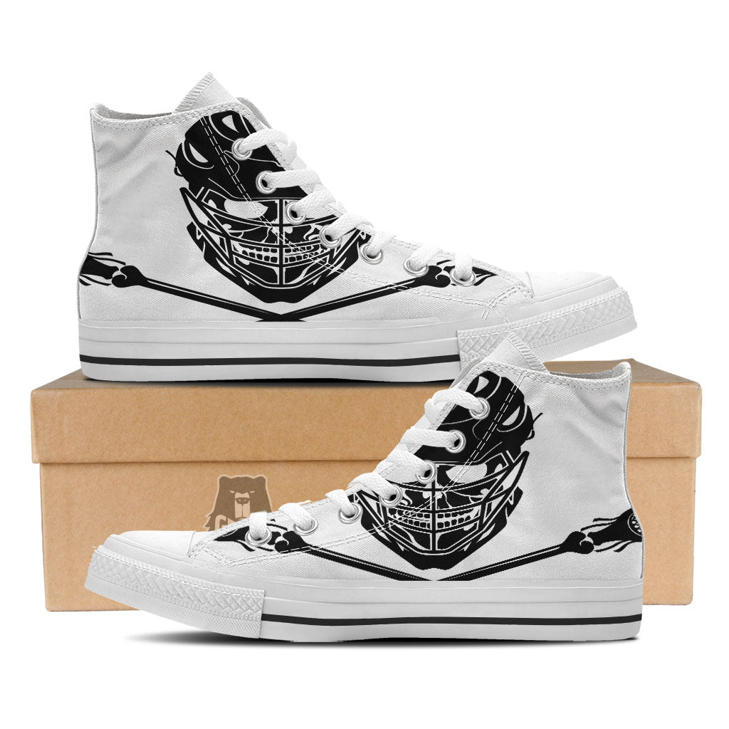 Skull Lacrosse Print White High Top Shoes-grizzshop