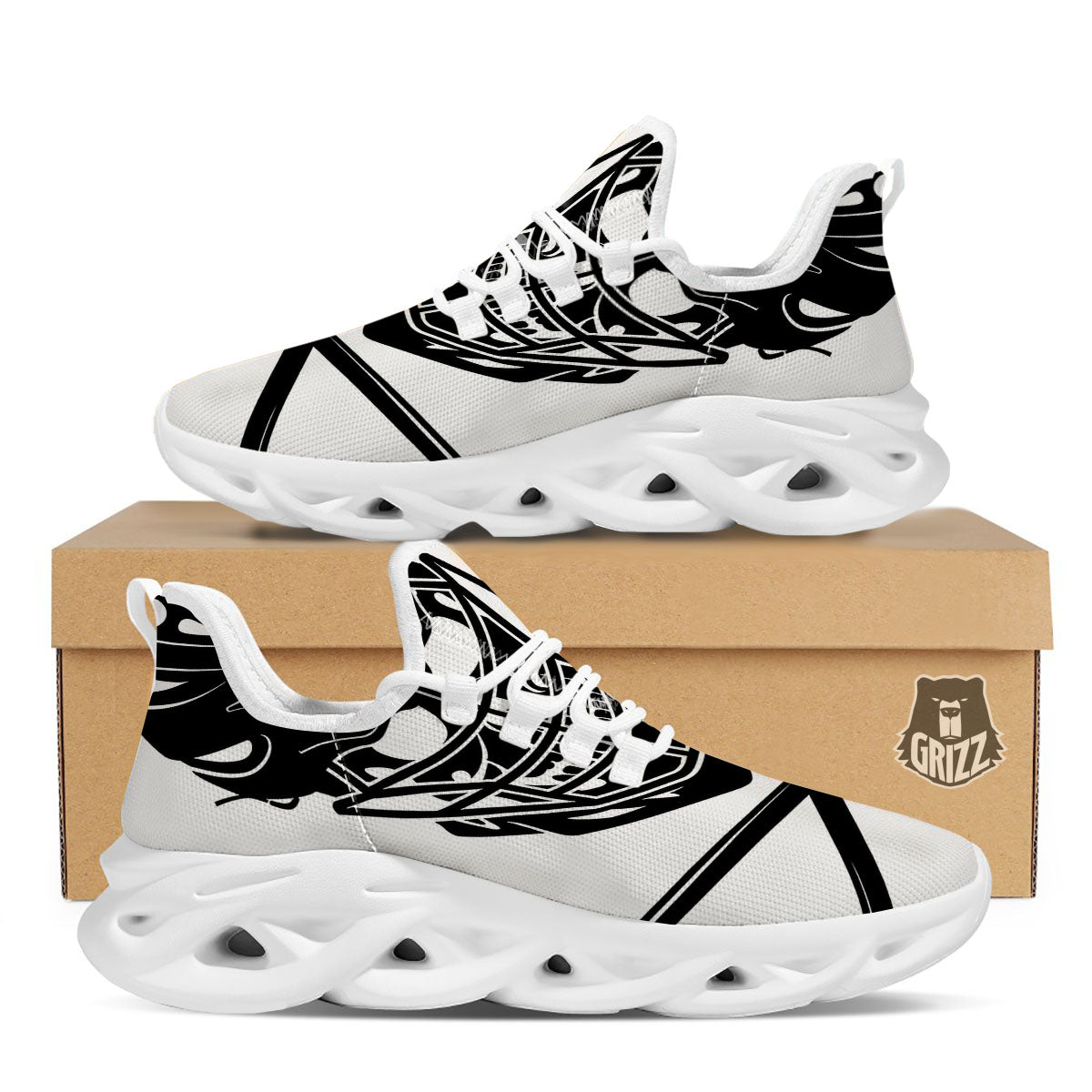 Skull Lacrosse Print White Running Shoes-grizzshop