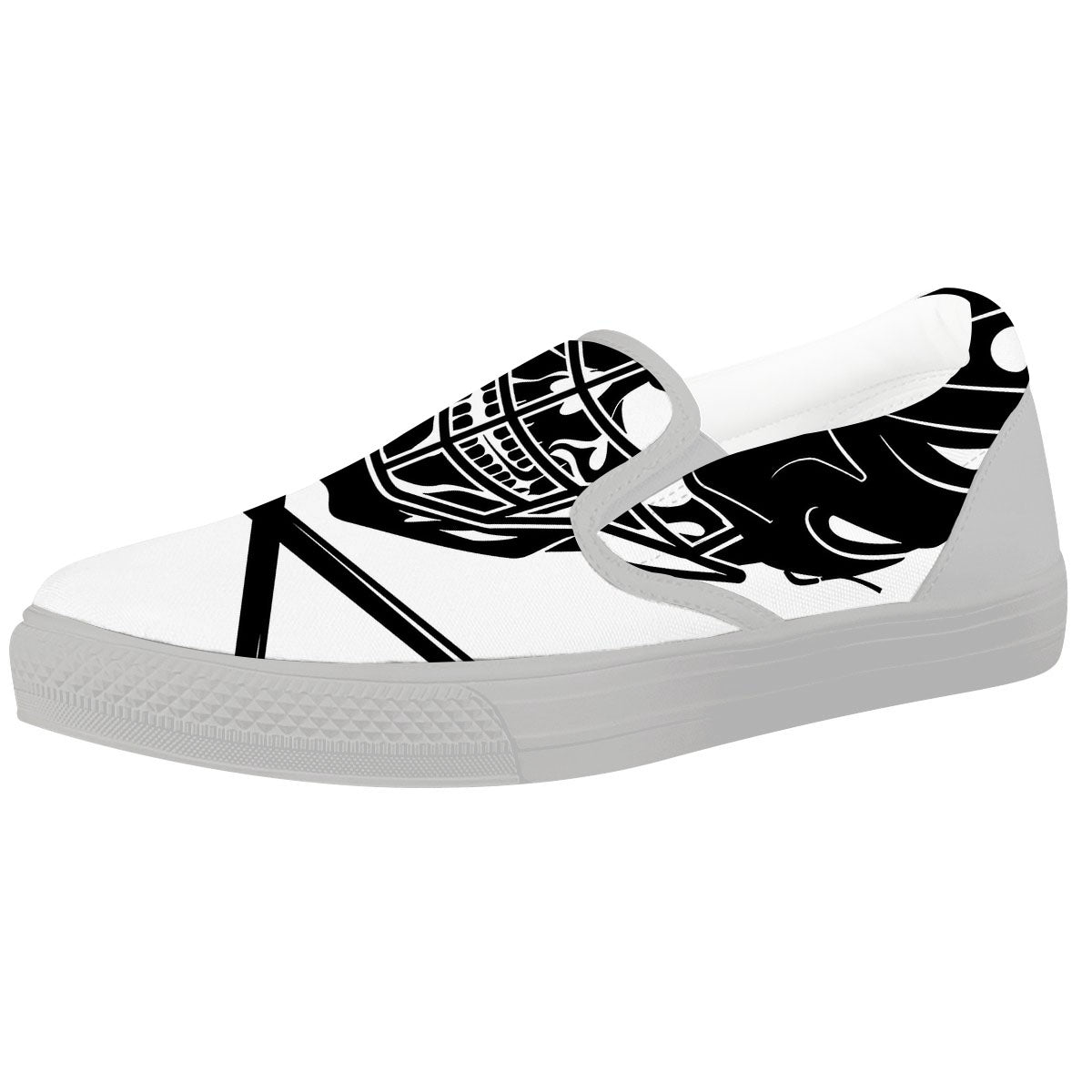 Skull Lacrosse Print White Slip On Shoes-grizzshop