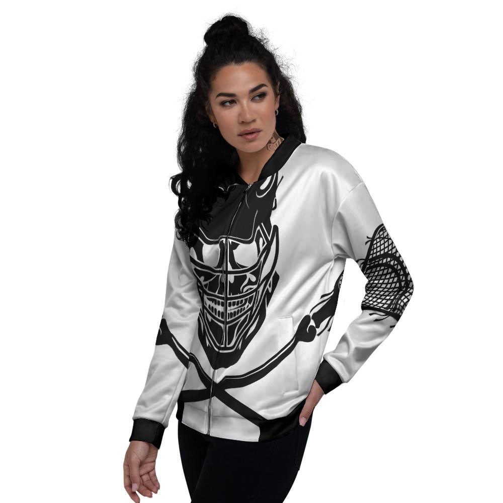 Skull Lacrosse Print Women's Bomber Jacket-grizzshop