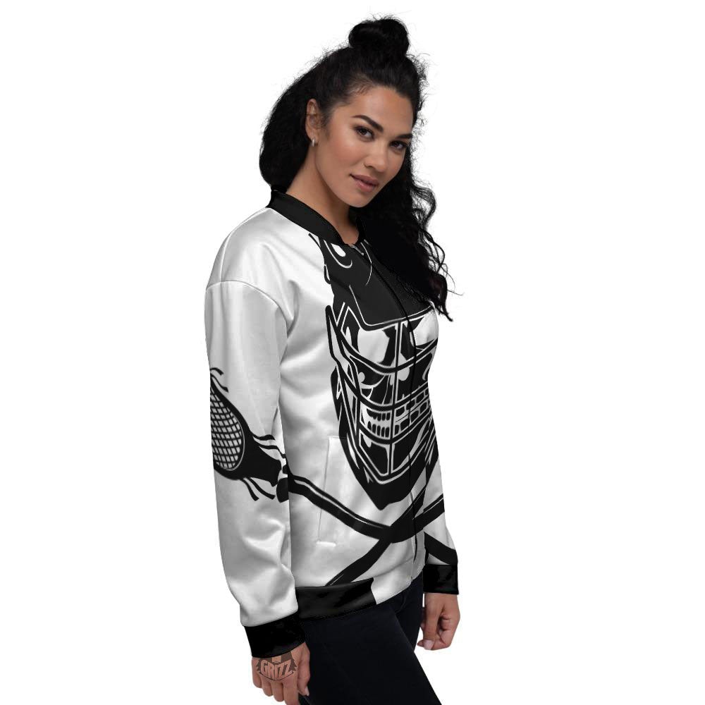 Skull Lacrosse Print Women's Bomber Jacket-grizzshop