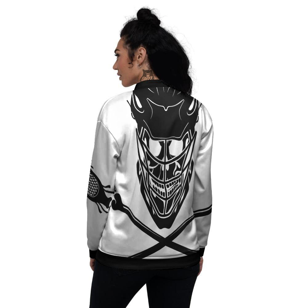 Skull Lacrosse Print Women's Bomber Jacket-grizzshop