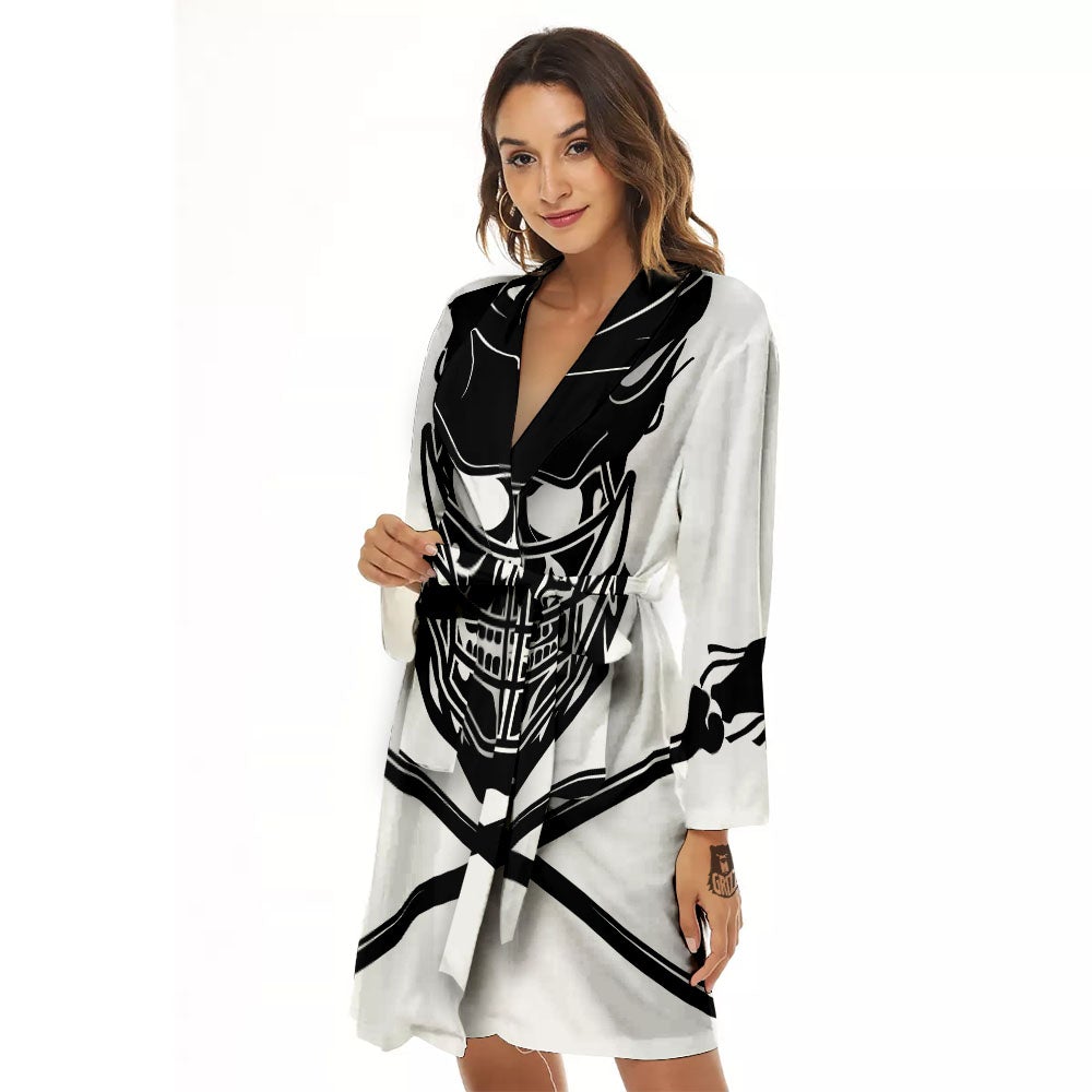 Skull Lacrosse Print Women's Robe-grizzshop