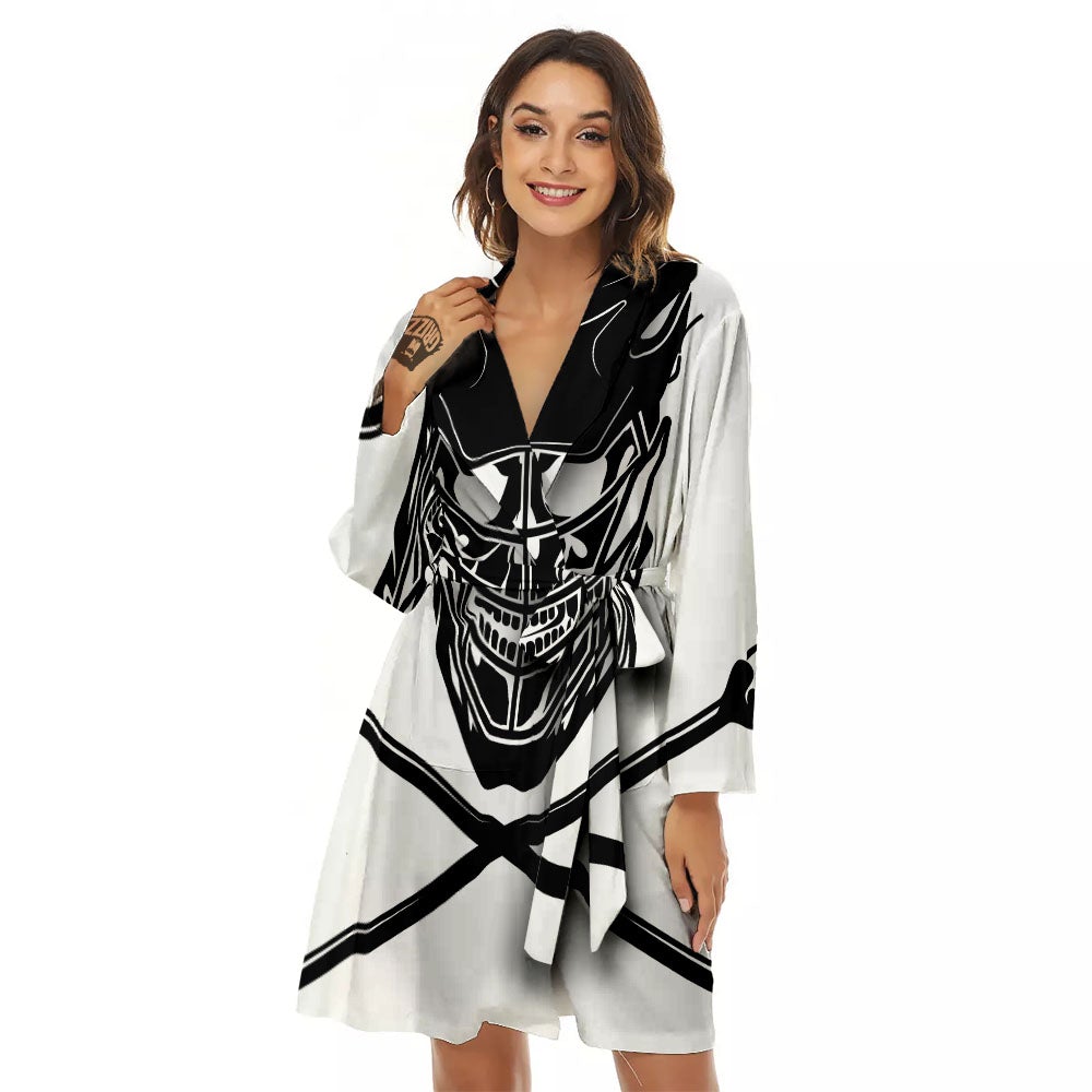 Skull Lacrosse Print Women's Robe-grizzshop