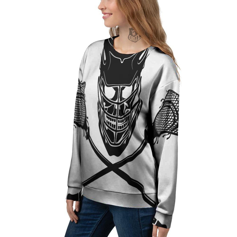 Skull Lacrosse Print Women's Sweatshirt-grizzshop