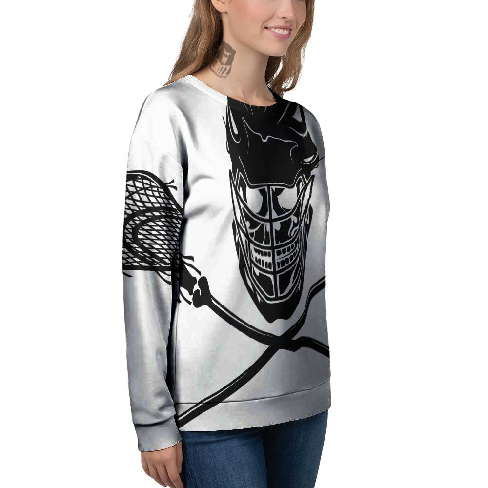 Skull Lacrosse Print Women's Sweatshirt-grizzshop