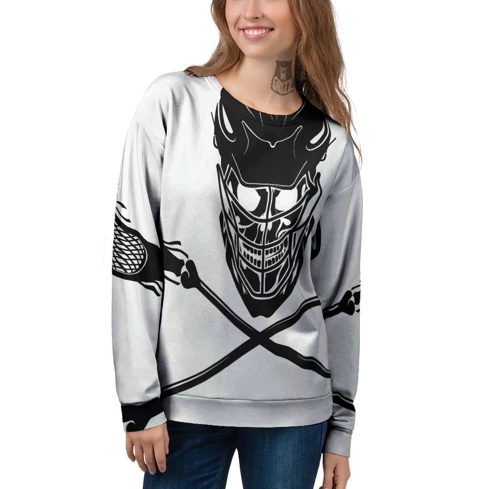 Skull Lacrosse Print Women's Sweatshirt-grizzshop