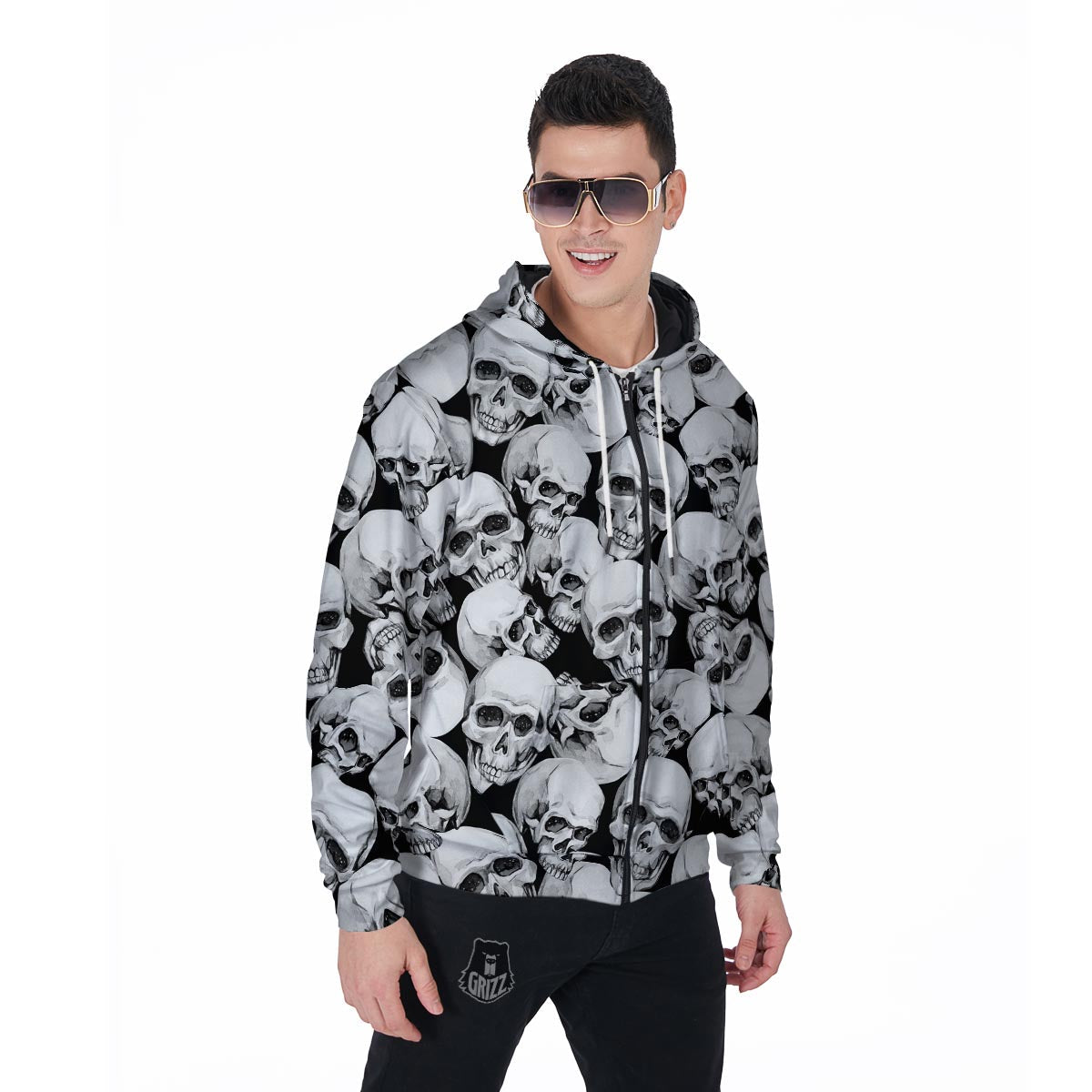 Skull Men's Zip Up Hoodie-grizzshop