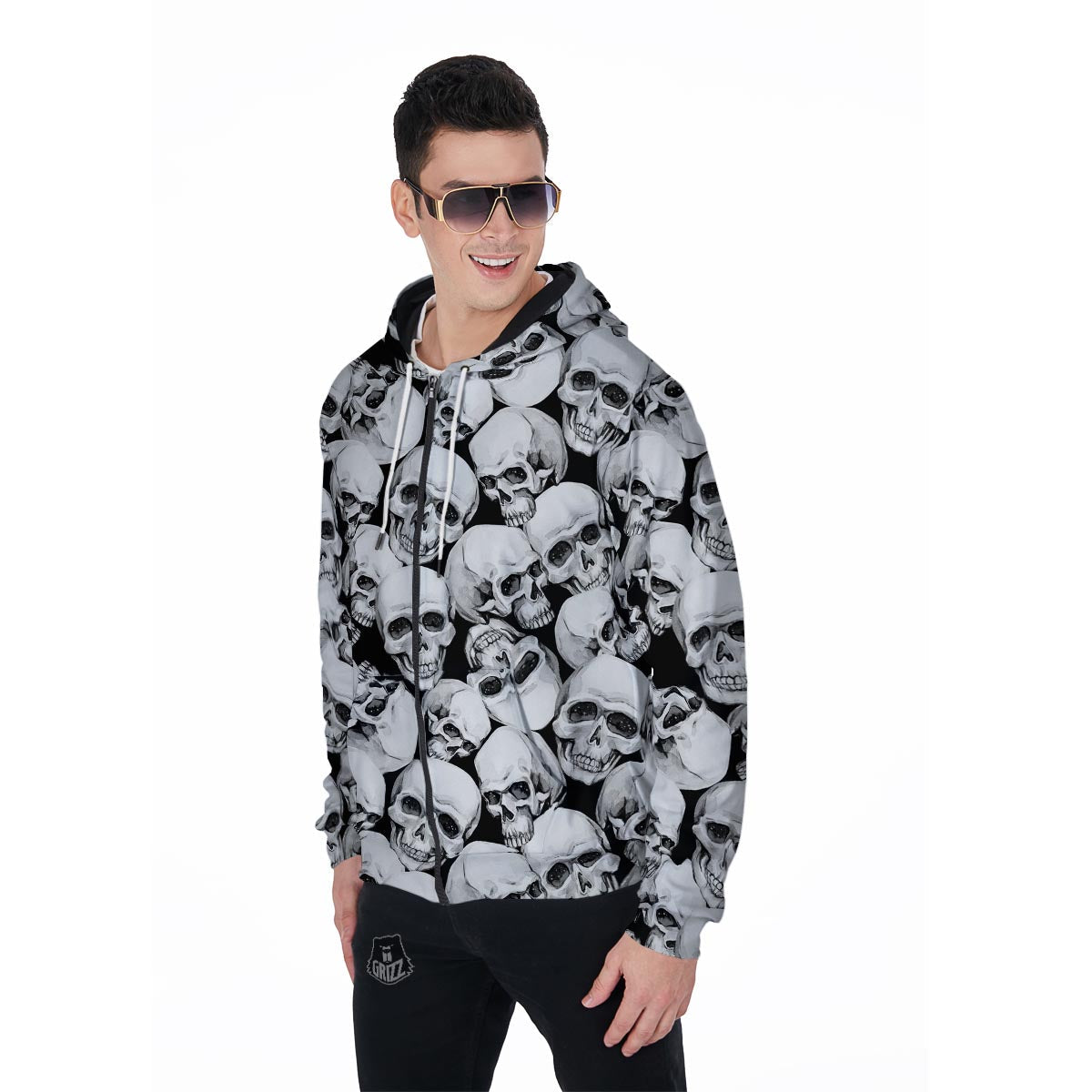 Skull Men's Zip Up Hoodie-grizzshop