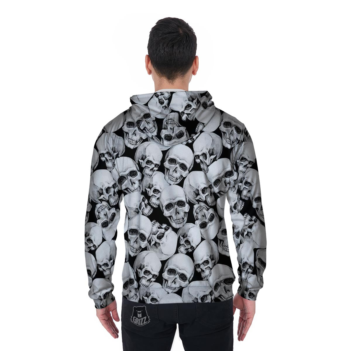 Skull Men's Zip Up Hoodie-grizzshop