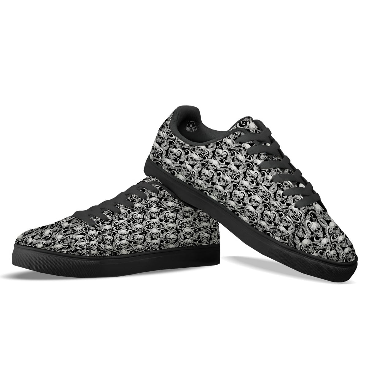 Skull Octopus Tentacles Print Pattern Black Low Top Sneakers-grizzshop