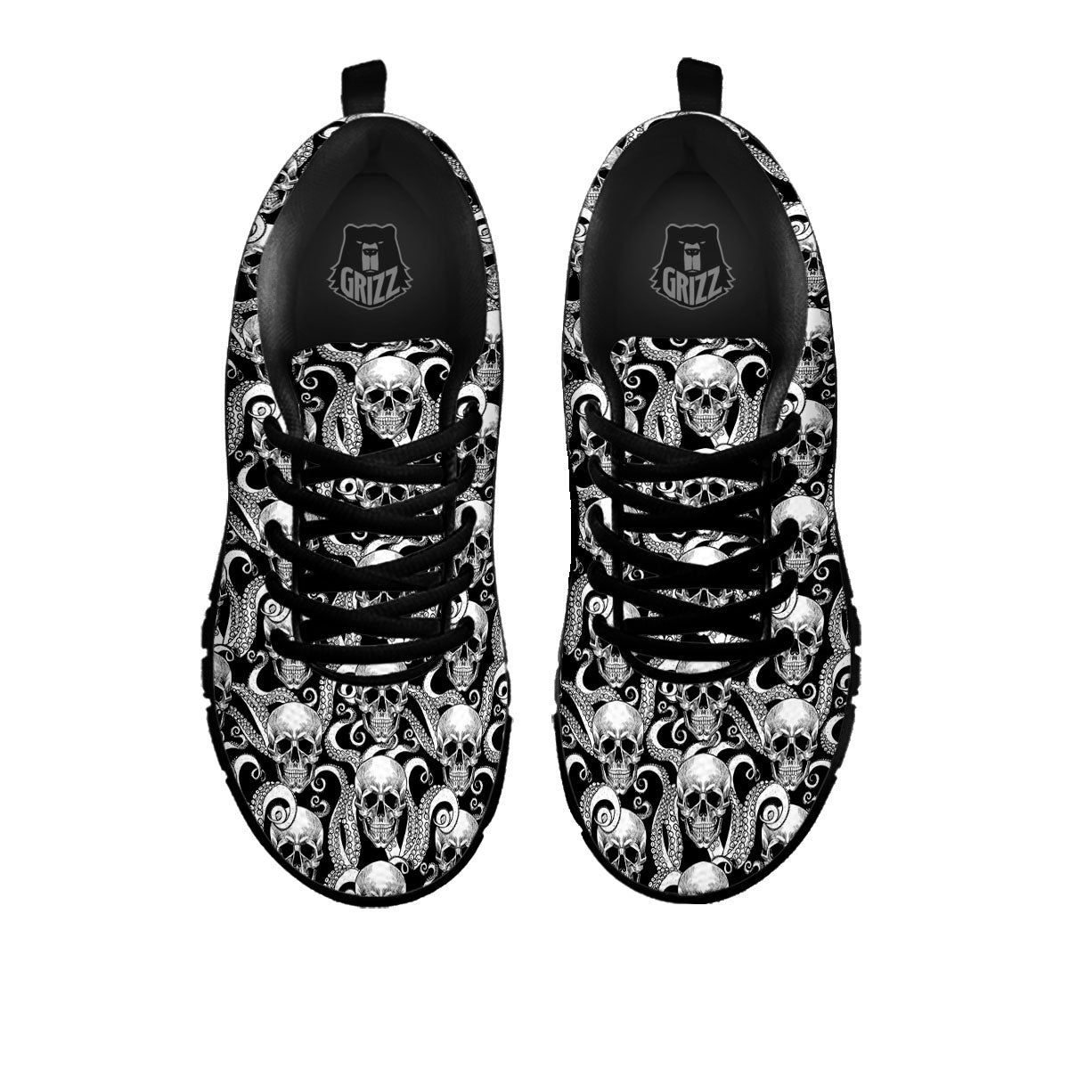 Skull Octopus Tentacles Print Pattern Black Sneaker-grizzshop