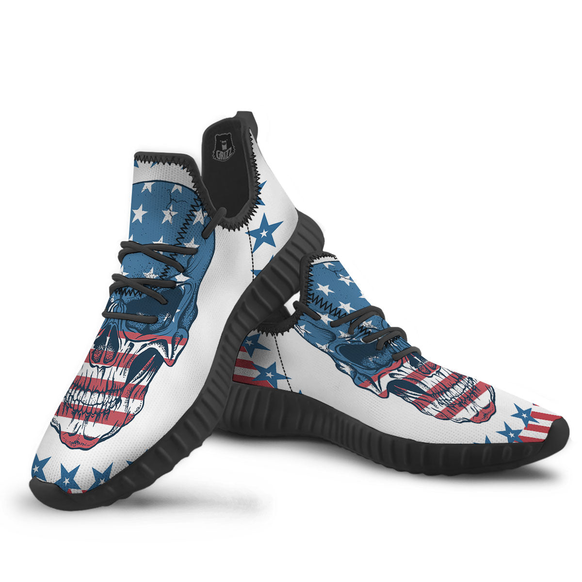Skull Patriotic American Print Black Walking Shoes-grizzshop