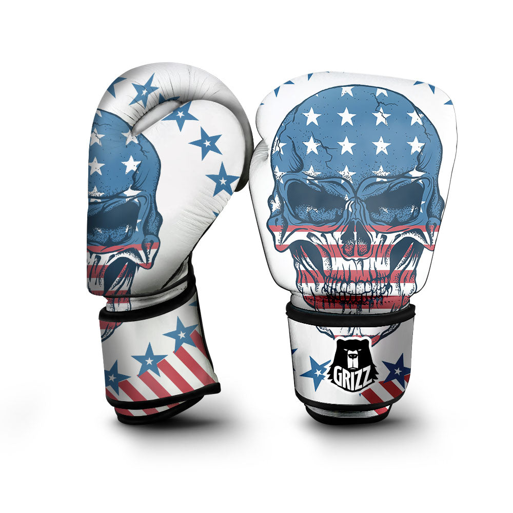 Skull Patriotic American Print Boxing Gloves-grizzshop