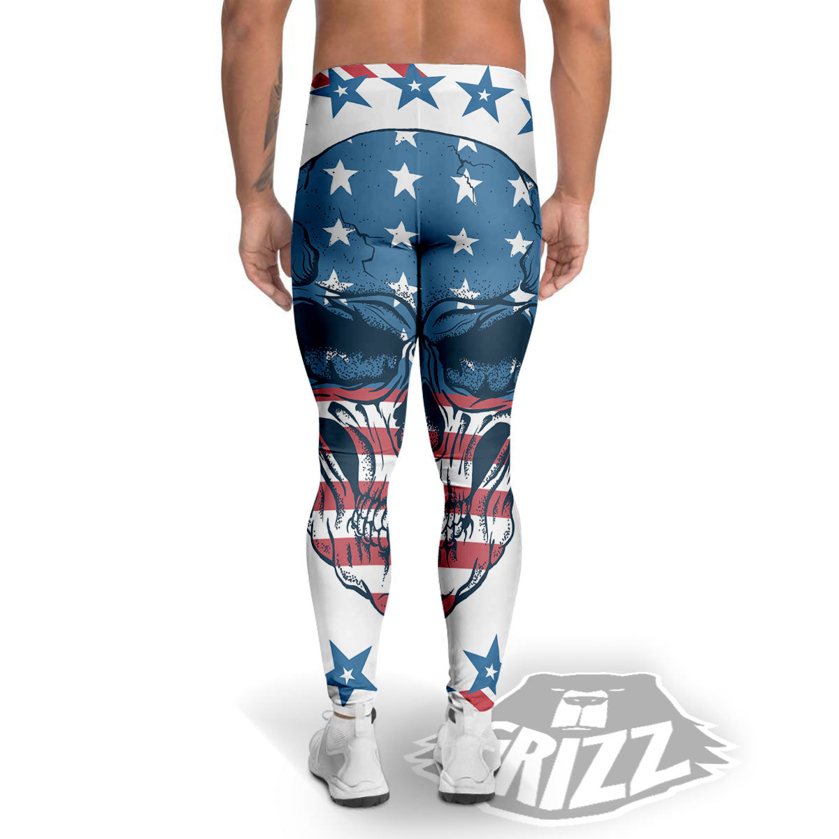 Skull Patriotic American Print Men's Leggings-grizzshop