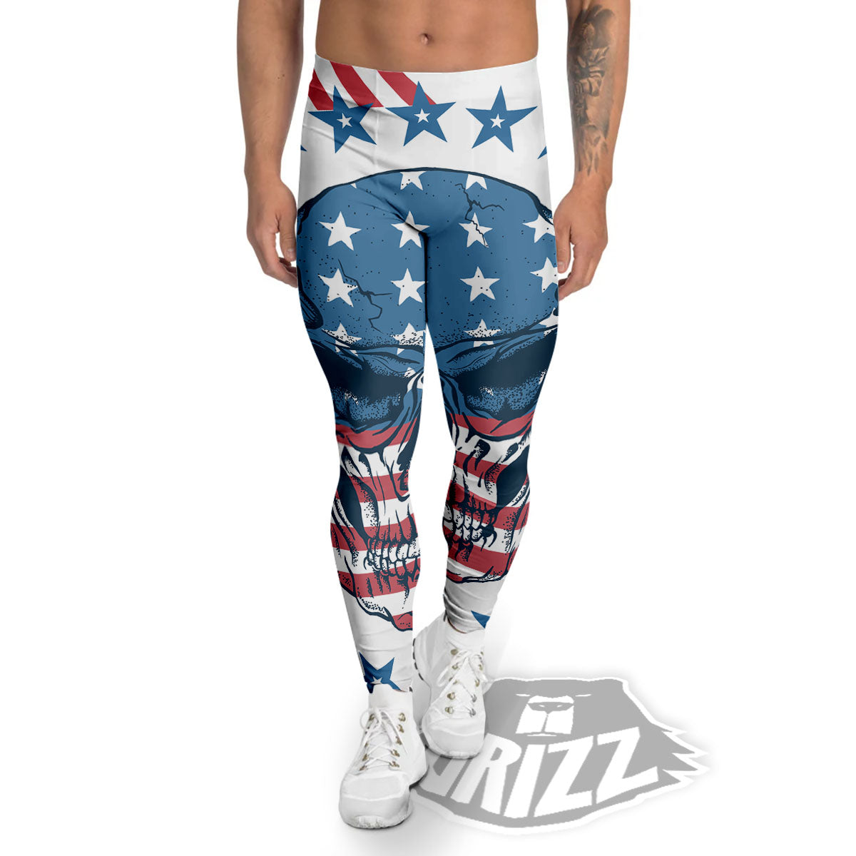 Skull Patriotic American Print Men's Leggings-grizzshop