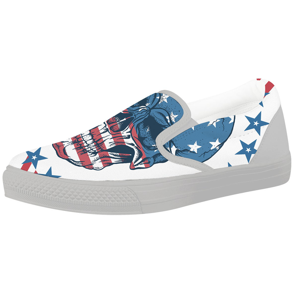 Skull Patriotic American Print White Slip On Shoes-grizzshop
