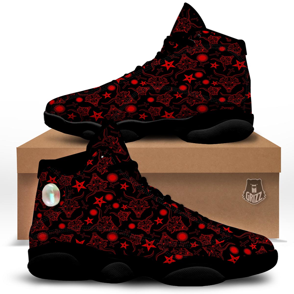 Skull Pentagram Satan Goat Print Pattern Black Basketball Shoes-grizzshop