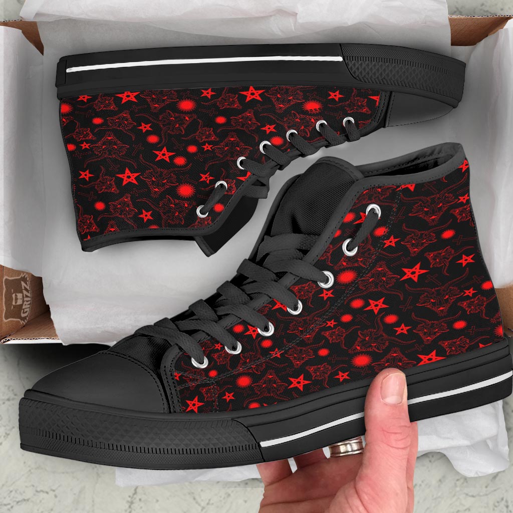 Skull Pentagram Satan Goat Print Pattern Black High Top Shoes-grizzshop