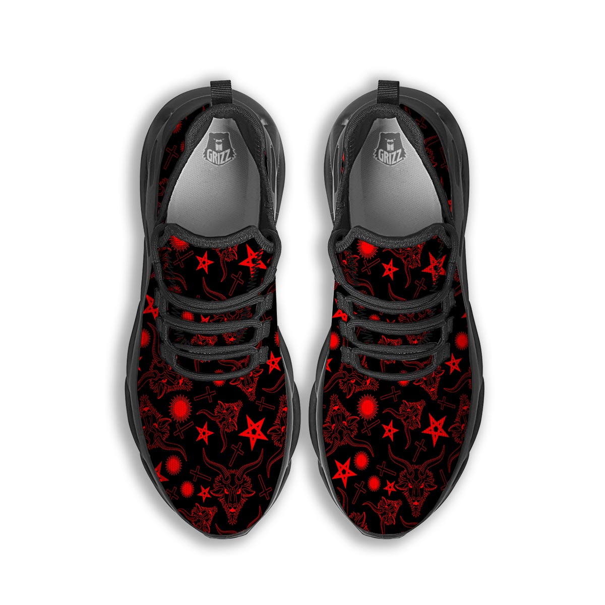 Skull Pentagram Satan Goat Print Pattern Black Running Shoes-grizzshop