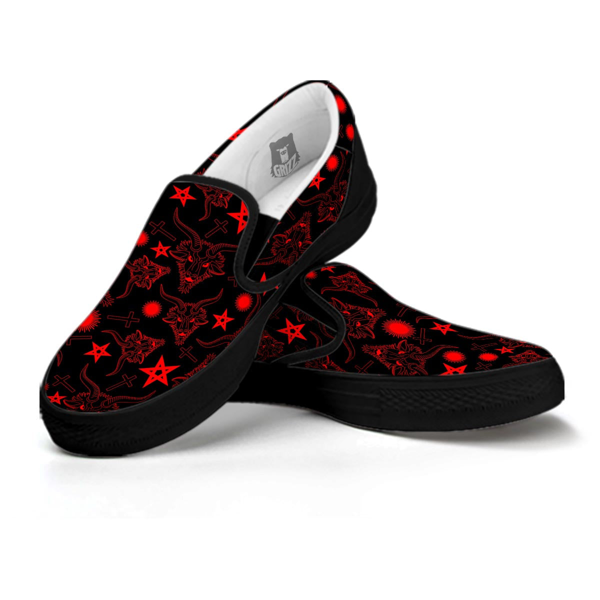 Skull Pentagram Satan Goat Print Pattern Black Slip On Shoes-grizzshop
