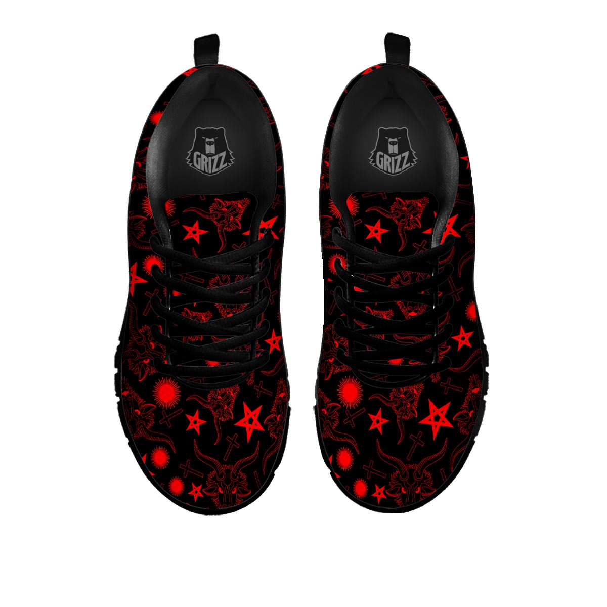Skull Pentagram Satan Goat Print Pattern Black Sneaker-grizzshop