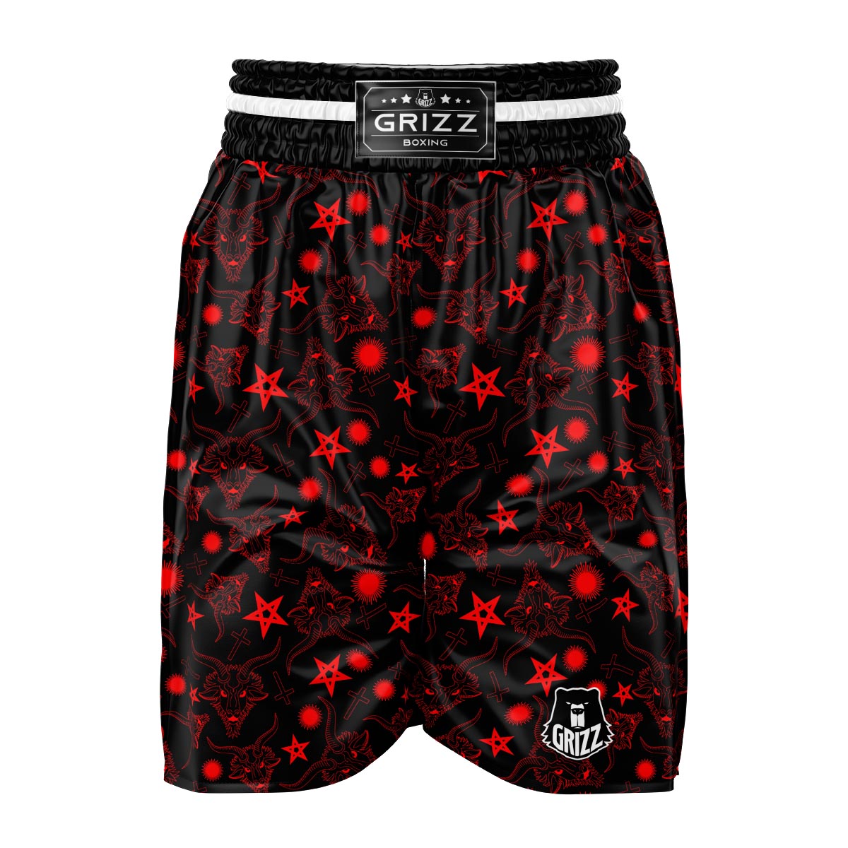Skull Pentagram Satan Goat Print Pattern Boxing Shorts-grizzshop