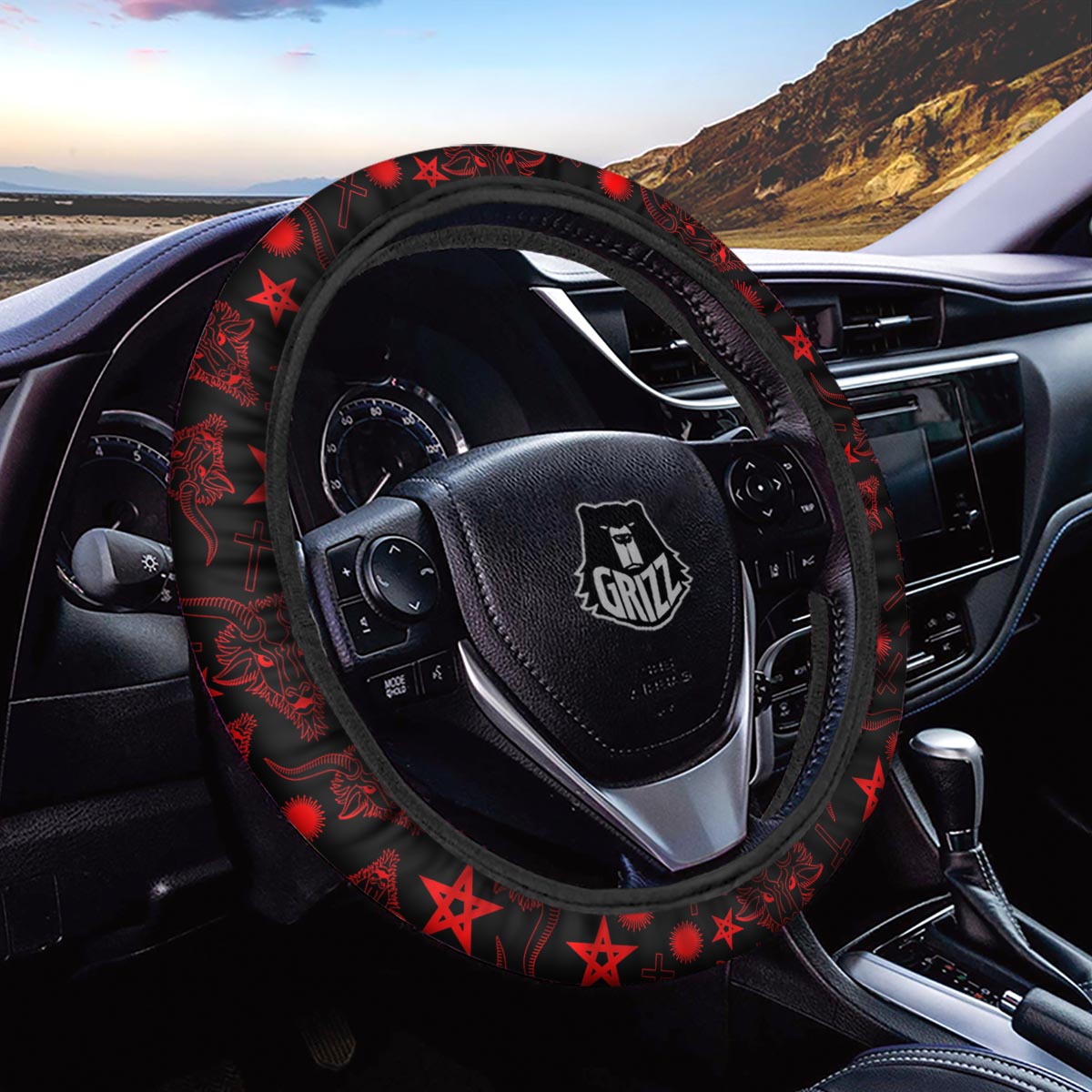 Skull Pentagram Satan Goat Print Pattern Car Steering Wheel Cover-grizzshop