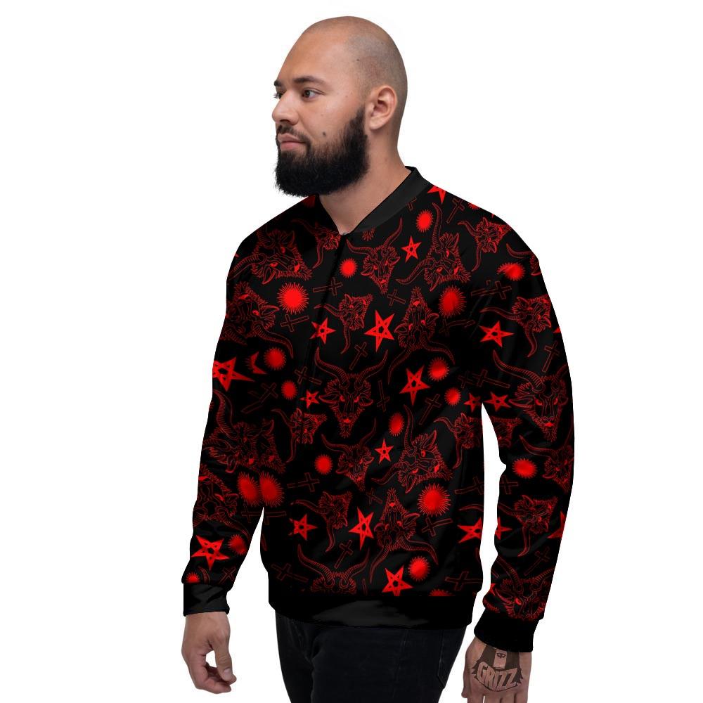 Skull Pentagram Satan Goat Print Pattern Men's Bomber Jacket-grizzshop