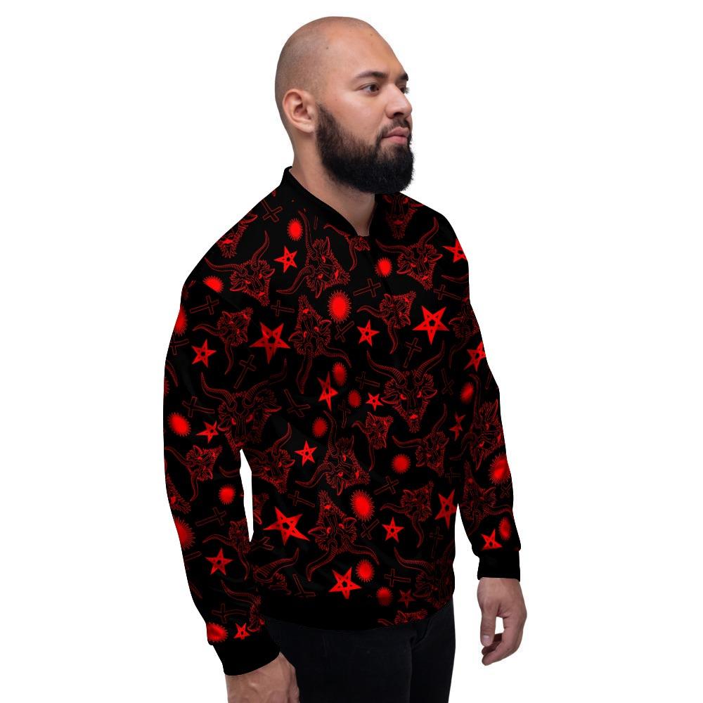 Skull Pentagram Satan Goat Print Pattern Men's Bomber Jacket-grizzshop
