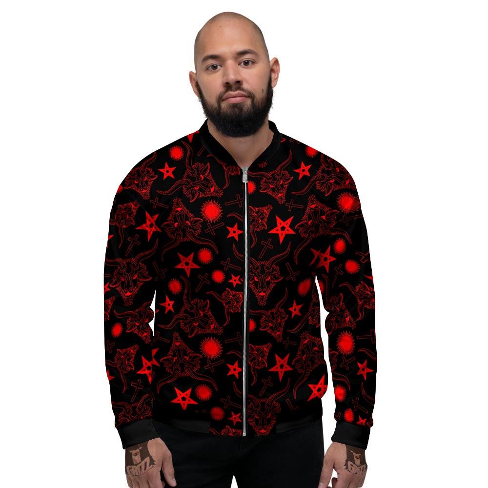 Skull Pentagram Satan Goat Print Pattern Men's Bomber Jacket-grizzshop