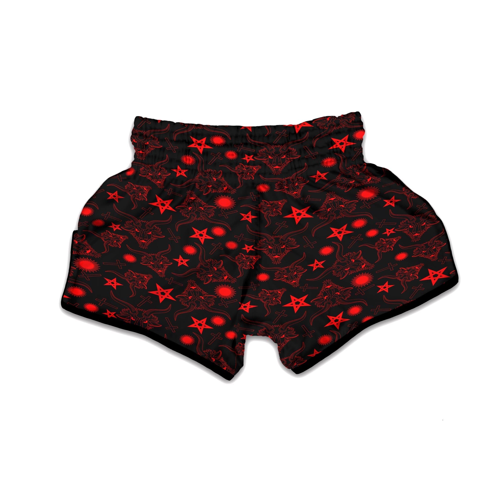 Skull Pentagram Satan Goat Print Pattern Muay Thai Boxing Shorts-grizzshop