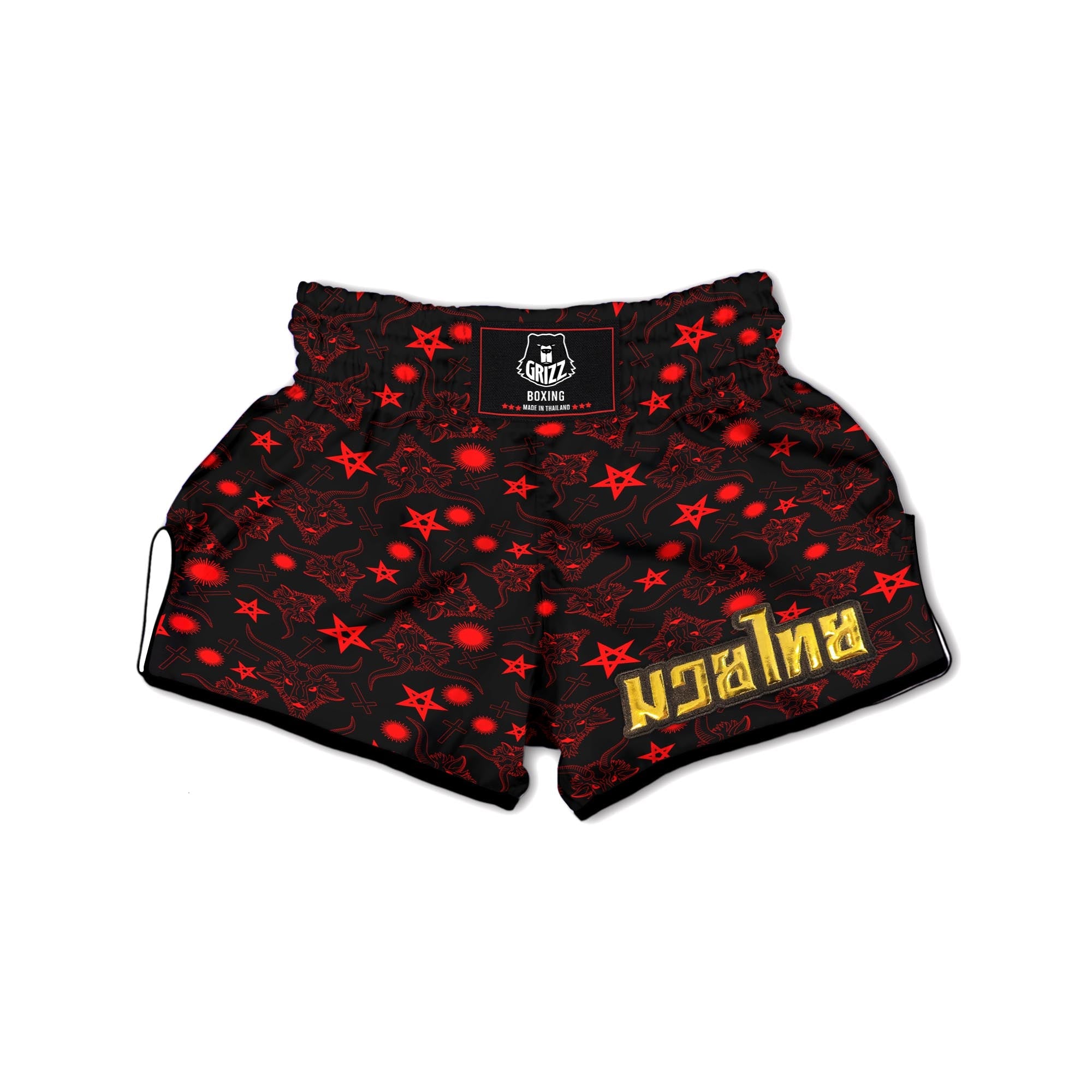 Skull Pentagram Satan Goat Print Pattern Muay Thai Boxing Shorts-grizzshop