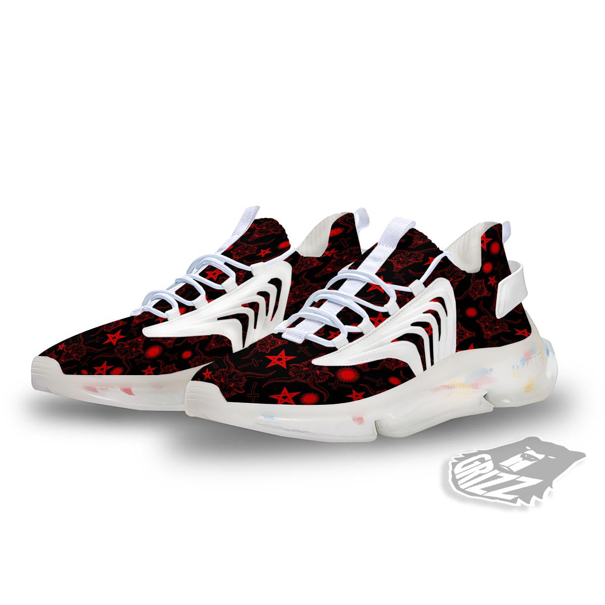 Skull Pentagram Satan Goat Print Pattern White Gym Shoes-grizzshop