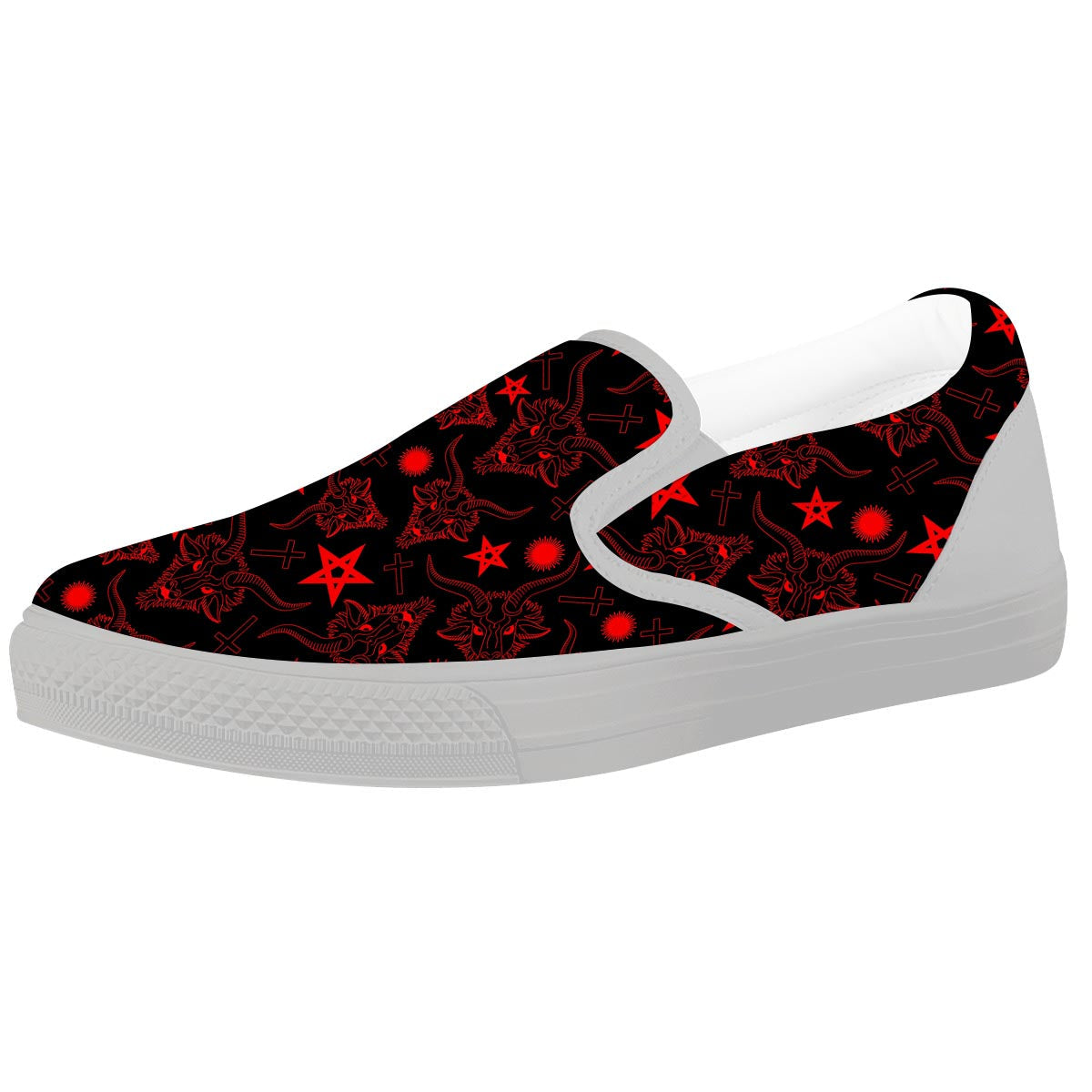 Skull Pentagram Satan Goat Print Pattern White Slip On Shoes-grizzshop