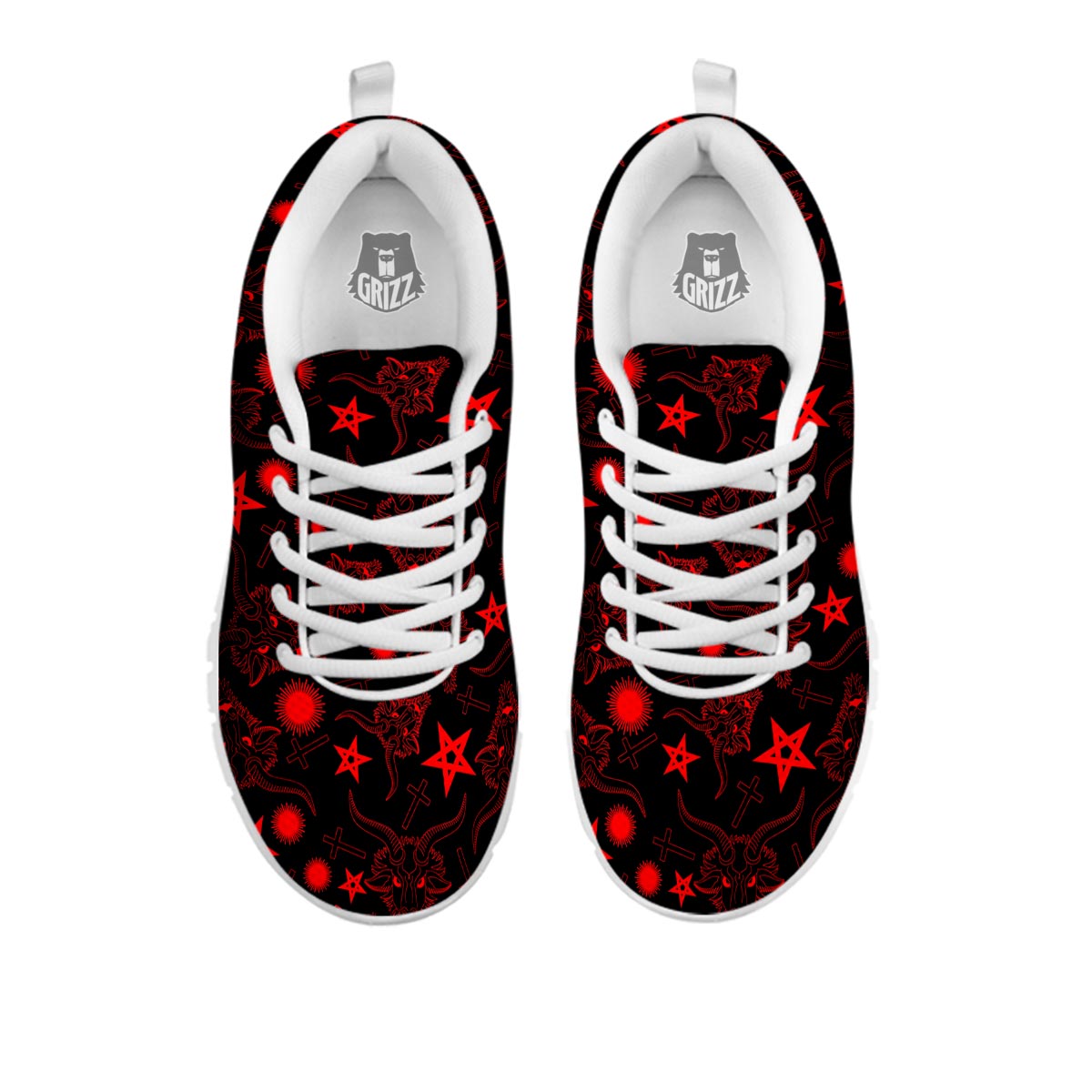 Skull Pentagram Satan Goat Print Pattern White Sneaker-grizzshop