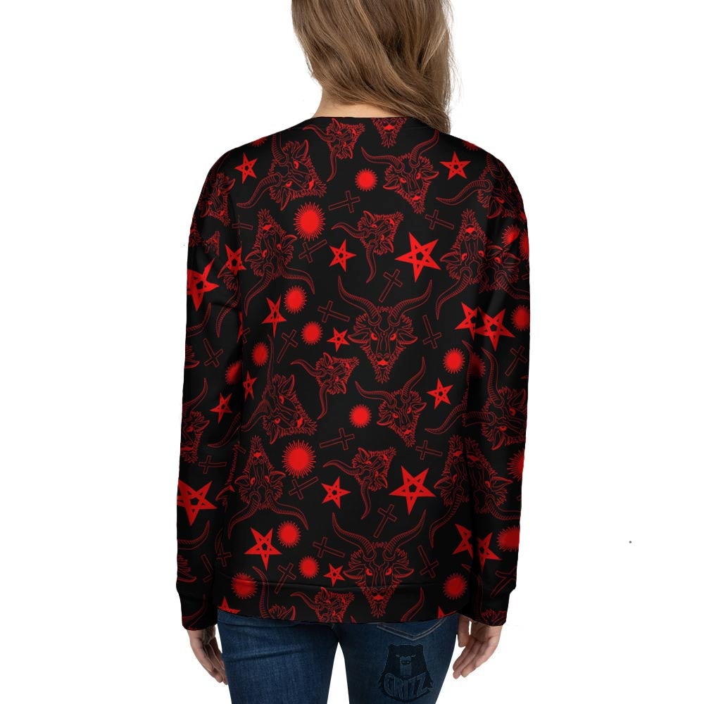 Skull Pentagram Satan Goat Print Pattern Women's Sweatshirt-grizzshop