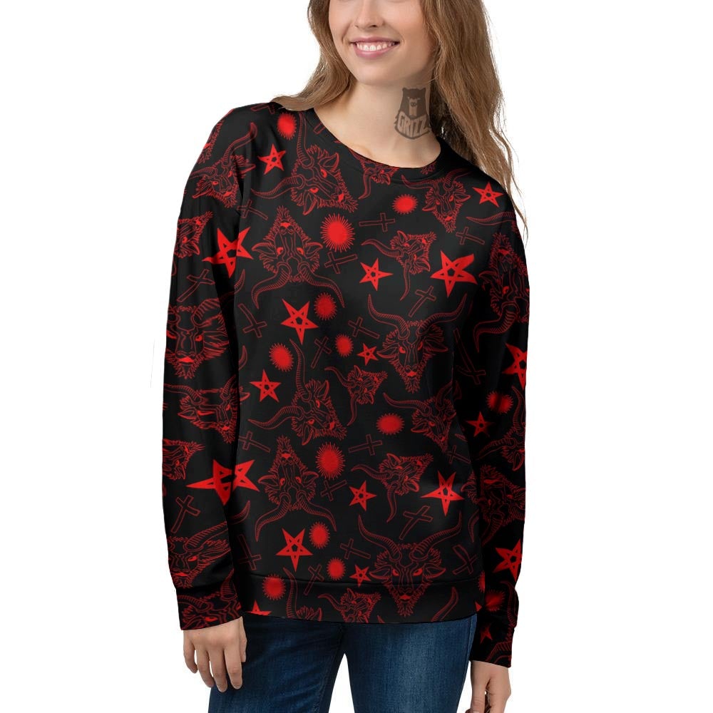 Skull Pentagram Satan Goat Print Pattern Women's Sweatshirt-grizzshop