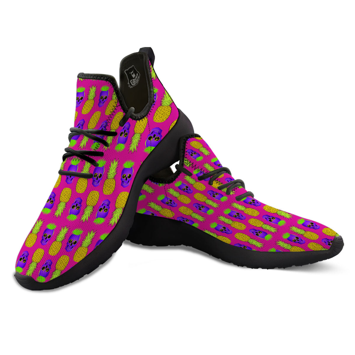 Skull Pineapple Print Pattern Black Athletic Shoes-grizzshop