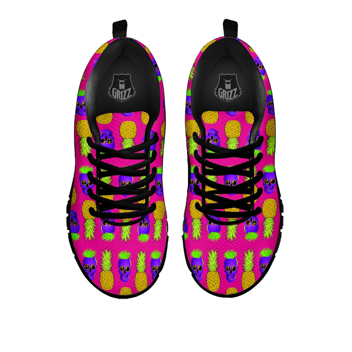 Skull Pineapple Print Pattern Black Sneaker-grizzshop