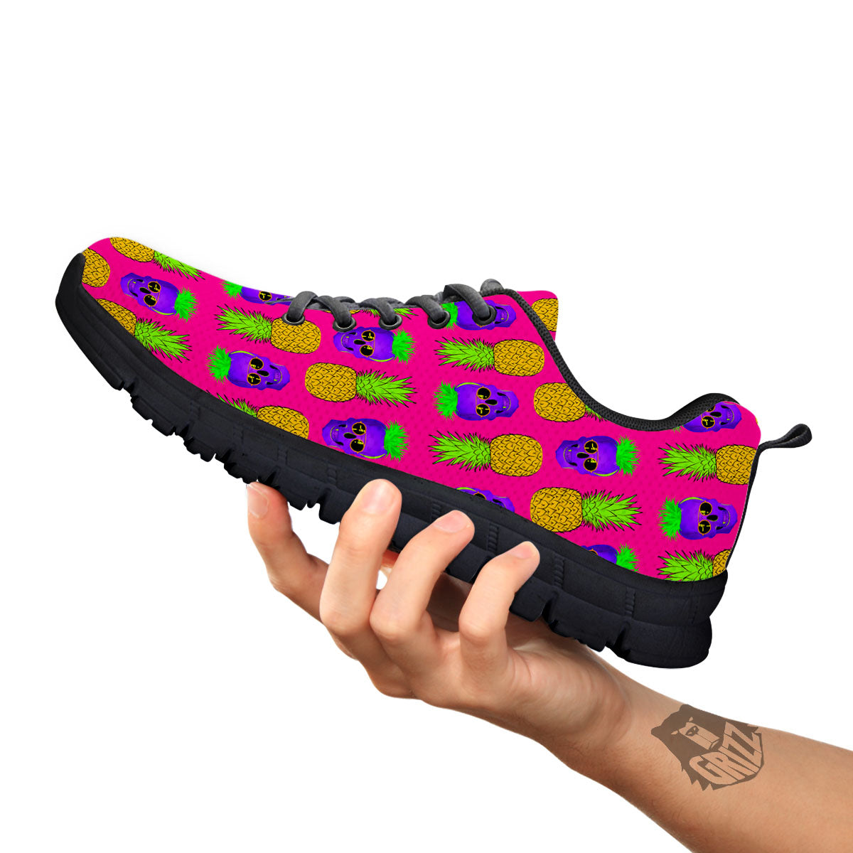 Skull Pineapple Print Pattern Black Sneaker-grizzshop
