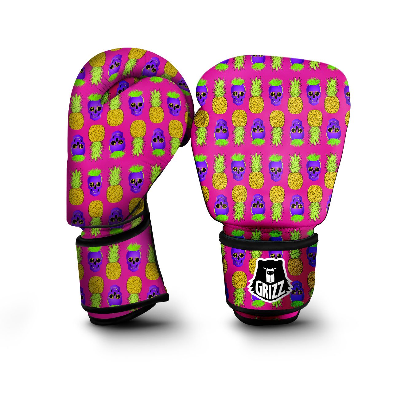 Skull Pineapple Print Pattern Boxing Gloves-grizzshop
